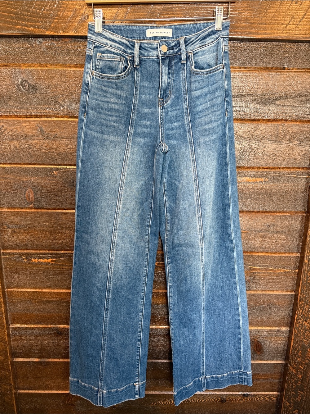 Mid-High Rise Wide-Leg Jeans in Faded Blue Denim